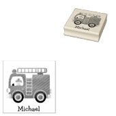 赤モダン消防車の名パーソナライズされた前 ラバースタンプ (押印)
