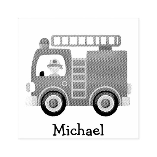 赤モダン消防車の名パーソナライズされた前 ラバースタンプ (インプリント)