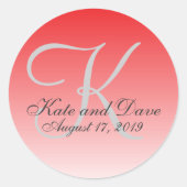 赤モダン深紅モノグラム結婚式の引き出物 ラウンドシール (正面)