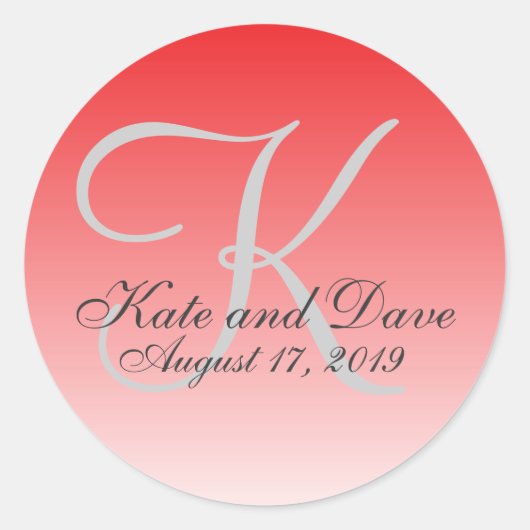 赤モダン深紅モノグラム結婚式の引き出物 ラウンドシール (正面)