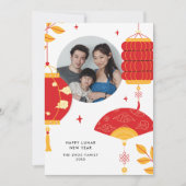 赤モダン灯の月の新中国の年写真 シーズンカード (正面)