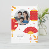 赤モダン灯の月の新中国の年写真 シーズンカード (スタンド正面)