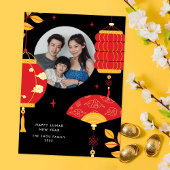 赤モダン灯の月の新中国の年写真 シーズンカード