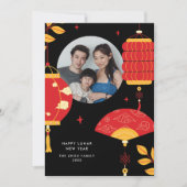 赤モダン灯の月の新中国の年写真 シーズンカード (正面)