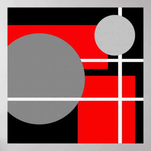 赤モダン灰色白黒- MS0001キャンバス ポスター (正面)