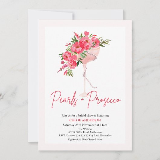 赤モダン牡丹ピアスプロセッコブライダルシャワー 招待状 (正面)