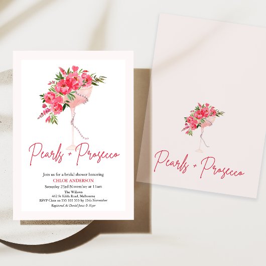 赤モダン牡丹ピアスプロセッコブライダルシャワー 招待状