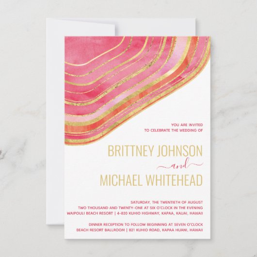 赤モダン瑪瑙ゴールドフォイル結婚式招待状 招待状 (正面)