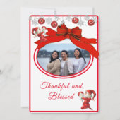 赤モダン白かわいい小妖精や小人写真メリークリスマス シーズンカード (正面)