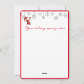 赤モダン白かわいい小妖精や小人写真メリークリスマス シーズンカード (裏面)