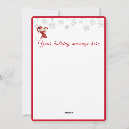赤モダン白かわいい小妖精や小人写真メリークリスマス シーズンカード (裏面)