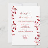 赤モダン白さくらんぼブロッサムブライダルシャワー 招待状 (正面)