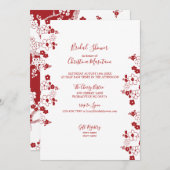 赤モダン白さくらんぼブロッサムブライダルシャワー 招待状 (正面/裏面)
