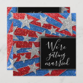 赤モダン白と青のグリッター星エレガント 招待状 (正面/裏面)