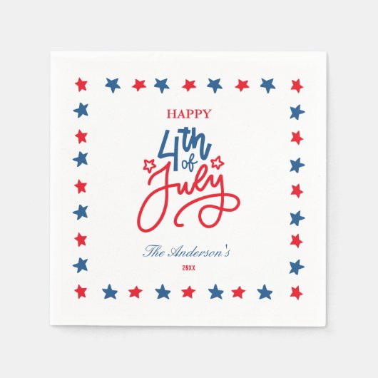 赤モダン白と青7月4日ディナーパーティー スタンダードカクテルナプキン (正面)
