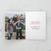 赤モダン白のクールユール(キリスト降誕祭)のスクリプトツリーあなたの写真 シーズンカード (内部)