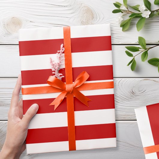 赤モダン白のストライプクリスマス ラッピングペーパー