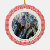 赤モダン白の丸の写パーソナライズされた真 セラミックオーナメント (正面)