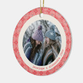 赤モダン白の丸の写パーソナライズされた真 セラミックオーナメント (左)