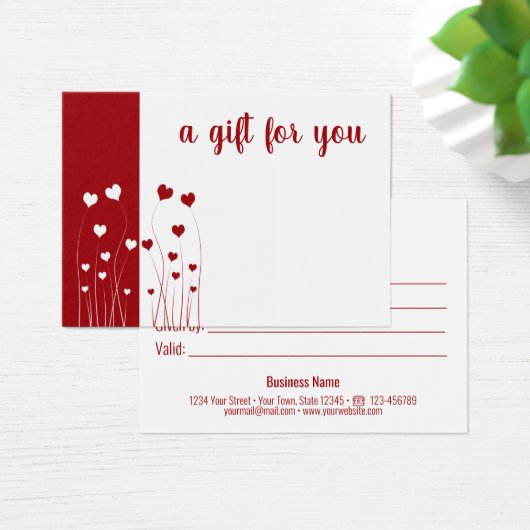 赤モダン白の愛ハートロマンチックなギフトカード (デスク)