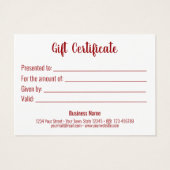 赤モダン白の愛ハートロマンチックなギフトカード (裏面)