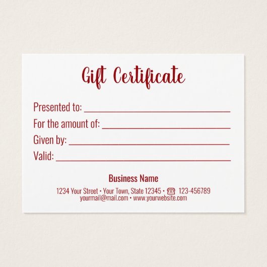 赤モダン白の愛ハートロマンチックなギフトカード (裏面)