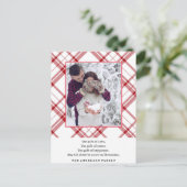 赤モダン白の格子縞のクリスマス ポストカード (スタンド正面)