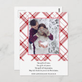 赤モダン白の格子縞のクリスマス ポストカード (正面/裏面)