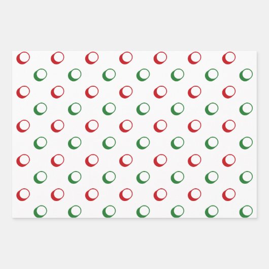 赤モダン白の緑の黒い水玉模様クリスマス ラッピングペーパーシート (正面)