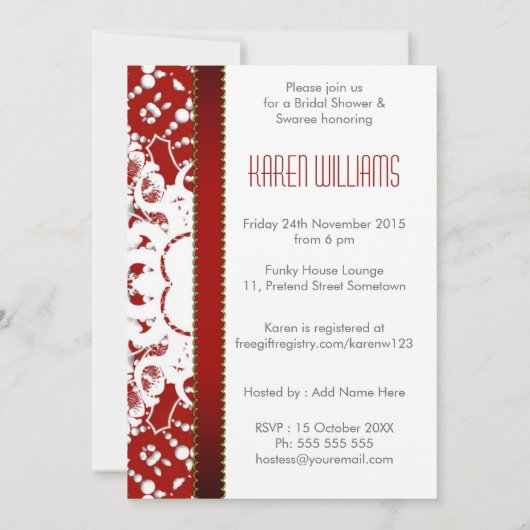 赤モダン白ろうけつ染めブライダルシャワー 招待状 (裏面)