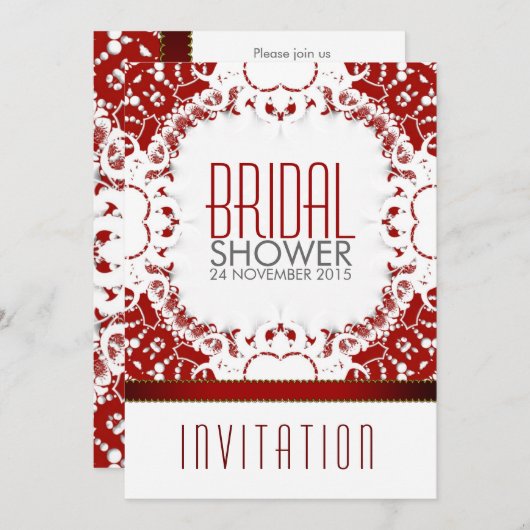 赤モダン白ろうけつ染めブライダルシャワー 招待状 (正面/裏面)