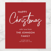 赤モダン白エレガントハッピークリスマスファミリー ワインラベル (シングルラベル)