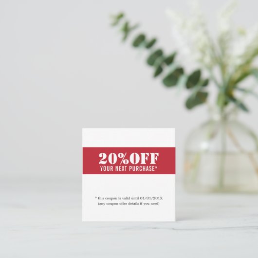 赤モダン白エレガント美しいクーポン 割引カード (スタンド正面)