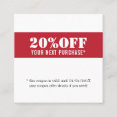 赤モダン白エレガント美しいクーポン 割引カード (正面)