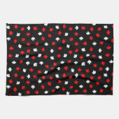 赤モダン白カナダメープルリーフブラックパターン キッチンタオル (横)