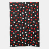 赤モダン白カナダメープルリーフブラックパターン キッチンタオル (縦)