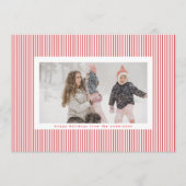 赤モダン白クリスマスフレームストライプ写真 シーズンカード (正面)