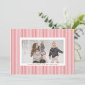 赤モダン白クリスマスフレームストライプ写真 シーズンカード (スタンド正面)