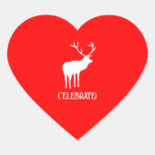 赤モダン白クリスマスホリデーディアー ハートシール (正面)