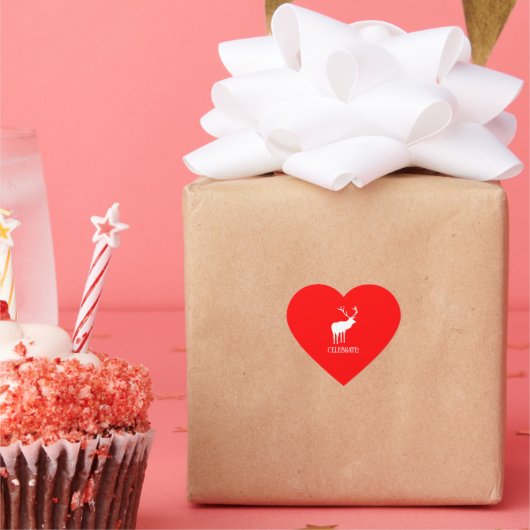 赤モダン白クリスマスホリデーディアー ハートシール (パーティー)