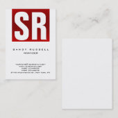 赤モダン白ストライプ縦巨大モノグラム 名刺 (正面/裏面)