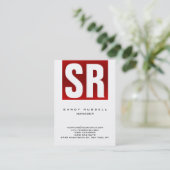 赤モダン白ストライプ縦巨大モノグラム 名刺 (スタンド正面)