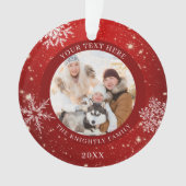 赤モダン白スノーフレークパーソナライズされた写真 オーナメント (正面)