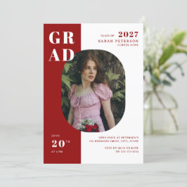 赤モダン白タイポグラフィ写真卒業 招待状