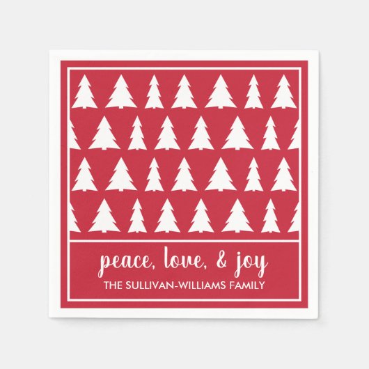 赤モダン白ツリーパターン名ホリデーパーティー スタンダードカクテルナプキン (正面)