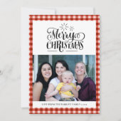 赤モダン白バッファロープレイドおもしろいスクリプトシンプル シーズンカード (正面)