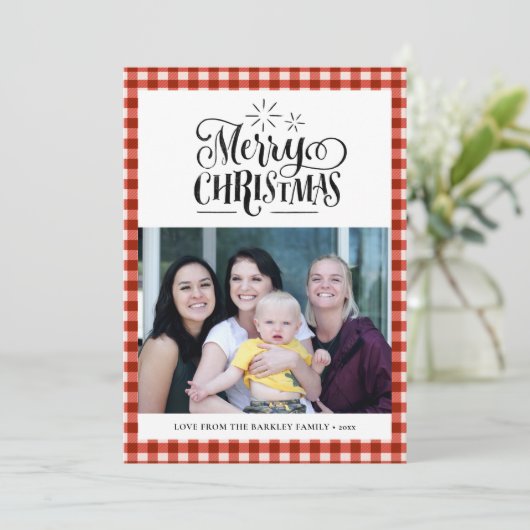 赤モダン白バッファロープレイドおもしろいスクリプトシンプル シーズンカード (スタンド正面)