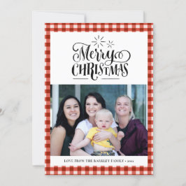 赤モダン白バッファロープレイドおもしろいスクリプトシンプル シーズンカード