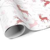 赤モダン白ピンクのクリスマストナカイ ラッピングペーパー (ロールコーナー)