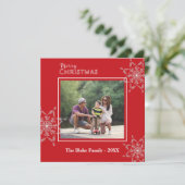 赤モダン白フレーム家族の写真クリスマス シーズンカード (スタンド正面)